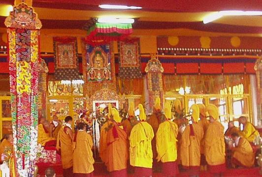 Monks performing part of the Kalachakra Initiation, Bodhgaya.