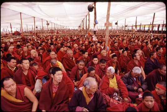 Some of the monks attending the Kalachakra. There were at least as many as three times as many monks in attendance as are visible here.