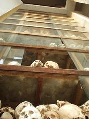 Skulls inside the wat at the killing fields.