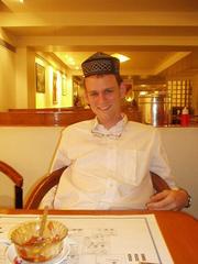 Yours truly sporting the local Hyderabadi headwear.