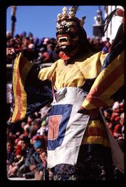 Monk in costume for the winter festival at the Spituk Gompa, just outside of Leh in Ladakh, northern India.